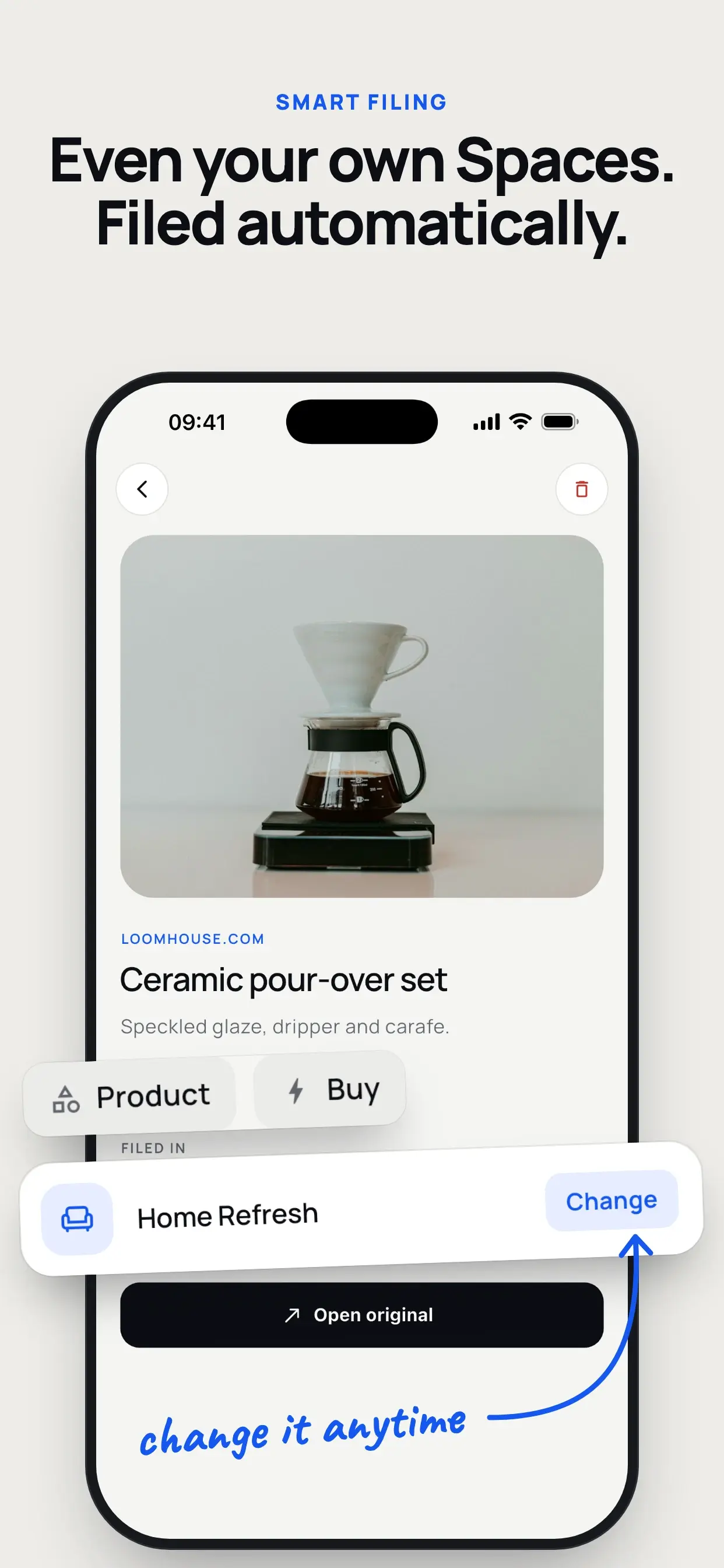 Saved coffee maker in the Home Refresh Space with a Change control for moving the link