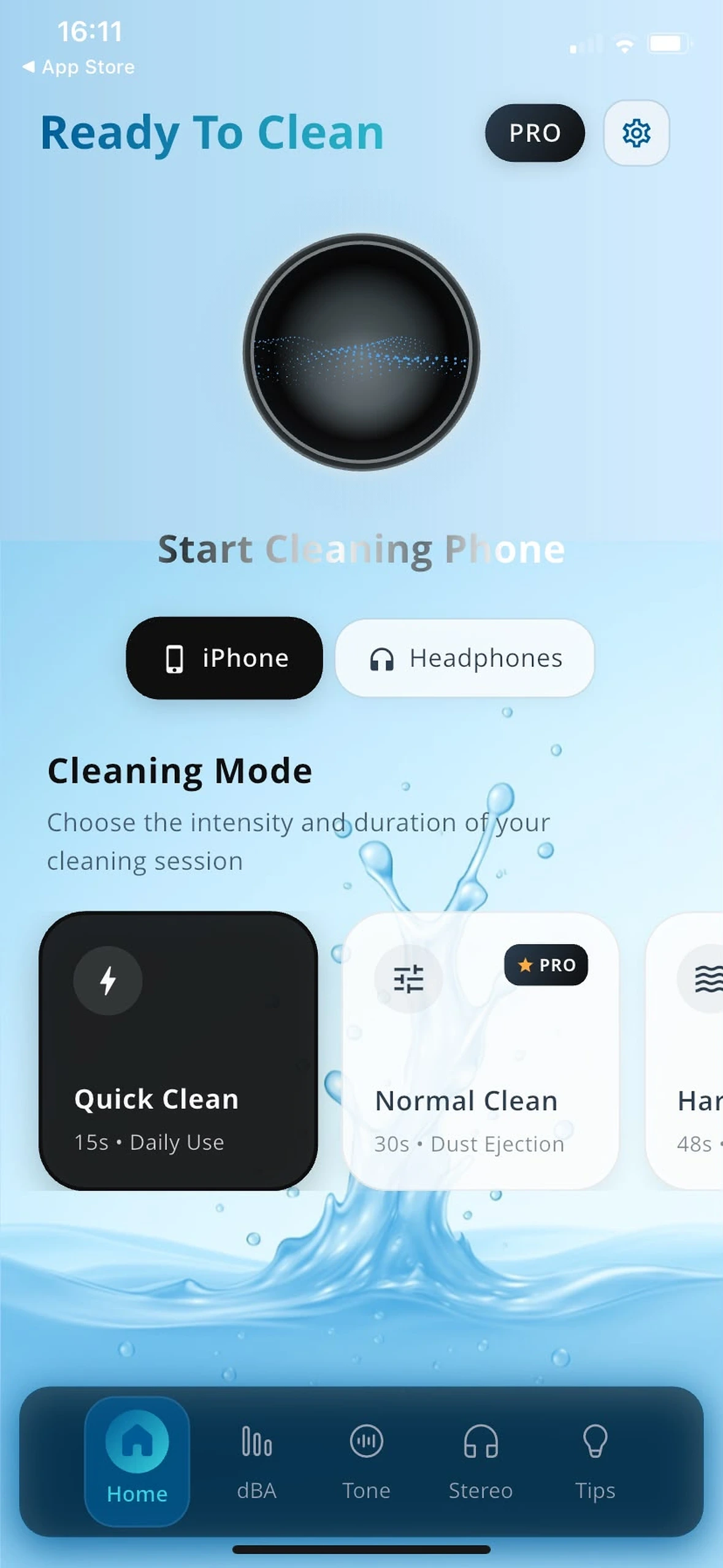 Headphone Cleaner main cleaning controls