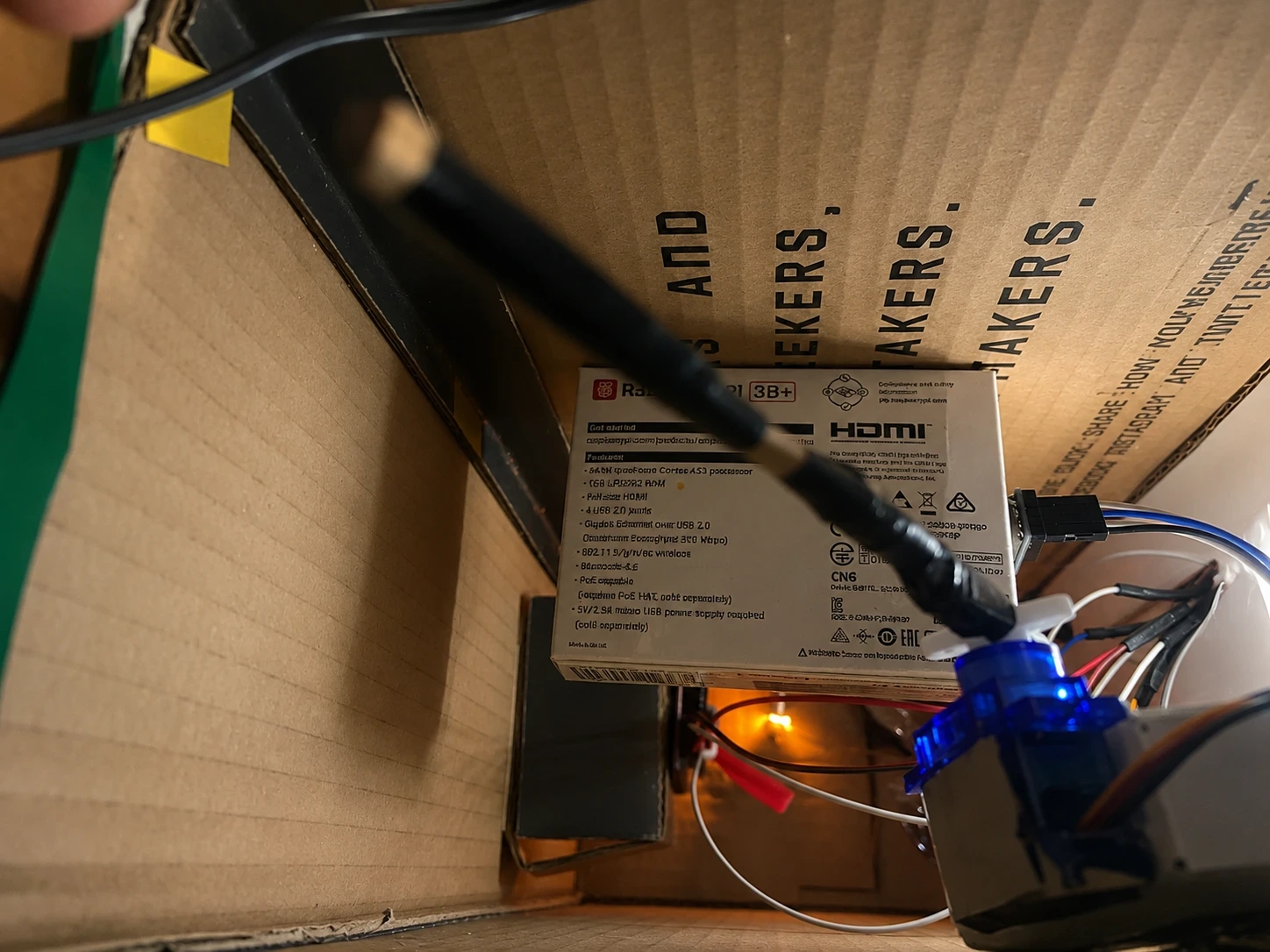 Close-up of the Smart Garage servo and Raspberry Pi assembly