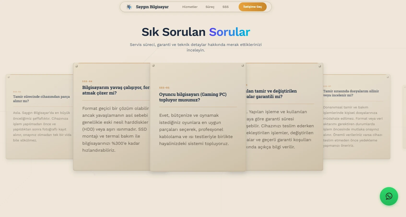 Saygın Bilgisayar frequently asked questions interface