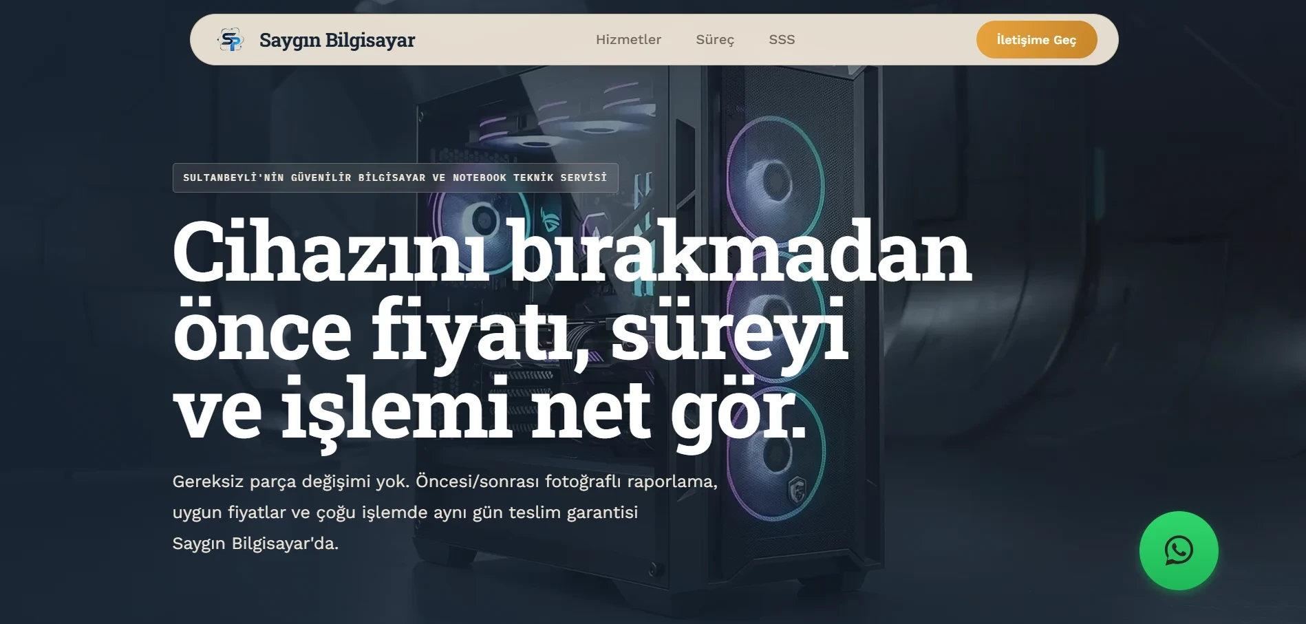 Saygın Bilgisayar website hero and service promise