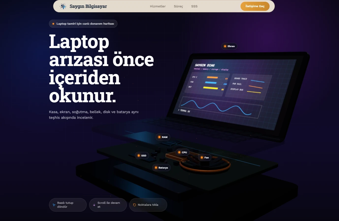 Interactive laptop diagnostic experience